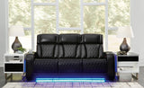 Boyington Power Reclining Sofa with Adjustable Headrests in Black Leather by Ashley