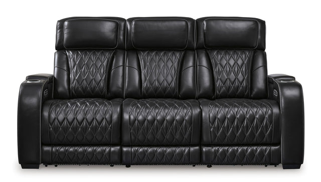 Boyington Power Reclining Sofa with Adjustable Headrests in Black Leather by Ashley - U2710615 - Home Elegance USA - 1