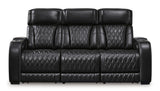 Boyington Power Reclining Sofa with Adjustable Headrests in Black Leather by Ashley