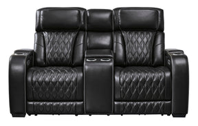 Ashley Boyington Power Reclining Loveseat Black Leather with Console & Massage - Home Elegance USA