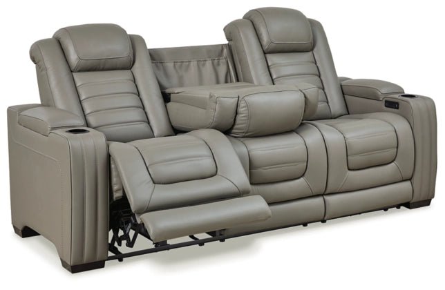 Ashley Backtrack Power Reclining Sofa with Adjustable Headrest - Gray Leather | Home Elegance USA