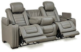 Ashley Backtrack Power Reclining Sofa with Adjustable Headrest - Gray Leather | Home Elegance USA