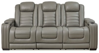 Ashley Backtrack Power Reclining Sofa with Adjustable Headrest - Gray Leather | Home Elegance USA