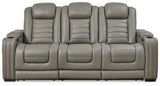 Ashley Backtrack Power Reclining Sofa with Adjustable Headrest - Gray Leather | Home Elegance USA