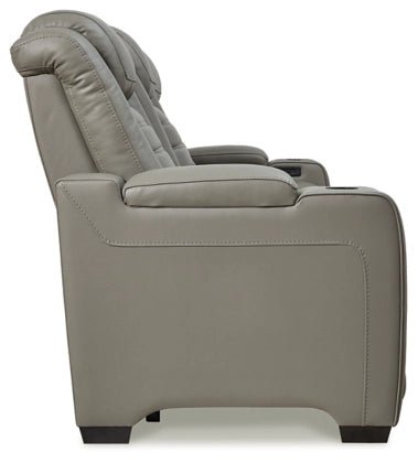 Ashley Backtrack Power Reclining Sofa with Adjustable Headrest - Gray Leather | Home Elegance USA