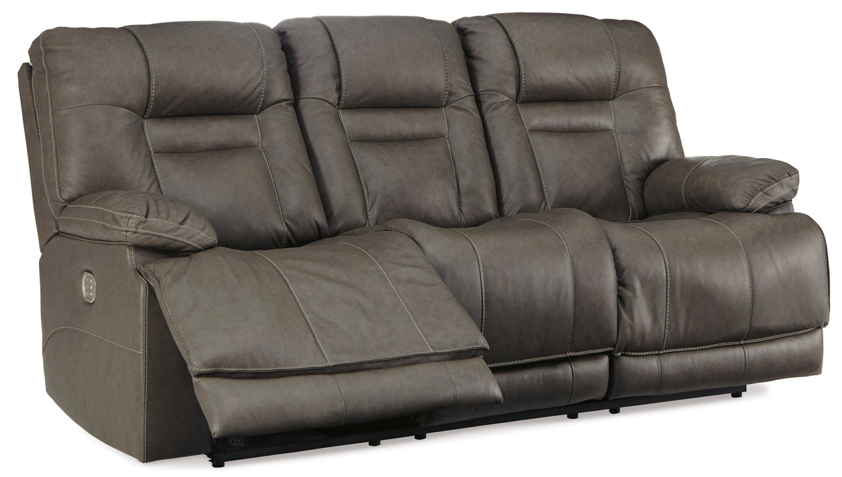 Wurstrow Power Reclining Sofa with Adjustable Headrests in Smoke Leather by Ashley - Home Elegance USA