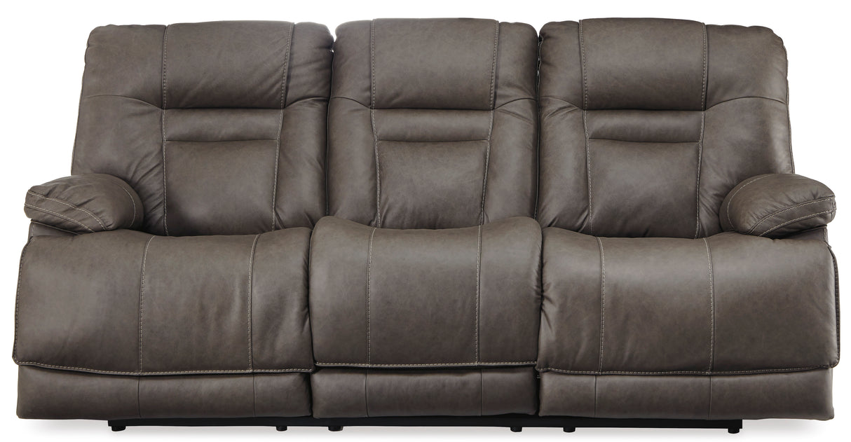 Wurstrow Power Reclining Sofa with Adjustable Headrests in Smoke Leather by Ashley