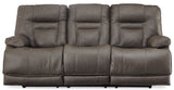 Wurstrow Power Reclining Sofa with Adjustable Headrests in Smoke Leather by Ashley - Home Elegance USA