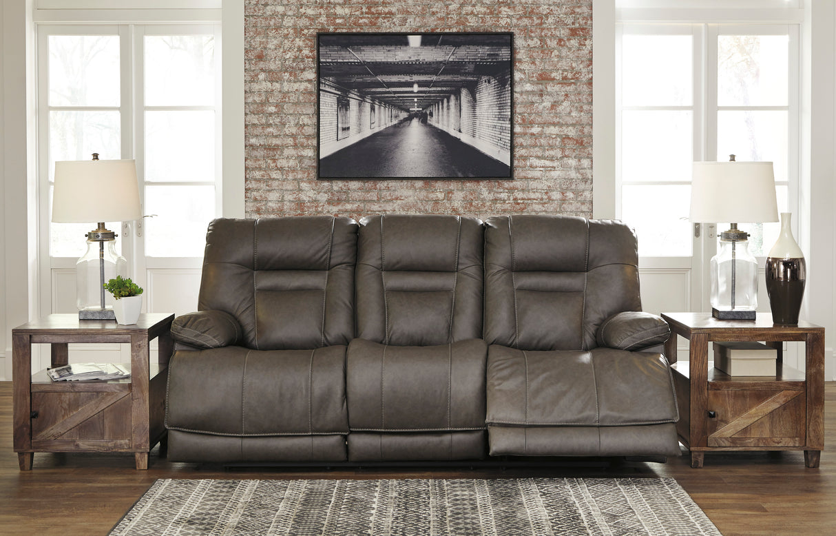 Wurstrow Power Reclining Sofa with Adjustable Headrests in Smoke Leather by Ashley - Home Elegance USA