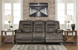 Wurstrow Power Reclining Sofa with Adjustable Headrests in Smoke Leather by Ashley - Home Elegance USA