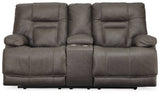 Ashley Smoke Wurstrow PWR REC Loveseat/CON/ADJ HDRST - Leather - U5460218 - Home Elegance USA - 1