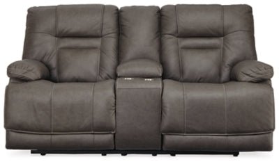 Ashley Smoke Wurstrow PWR REC Loveseat/CON/ADJ HDRST - Leather - U5460218 - Home Elegance USA - 1