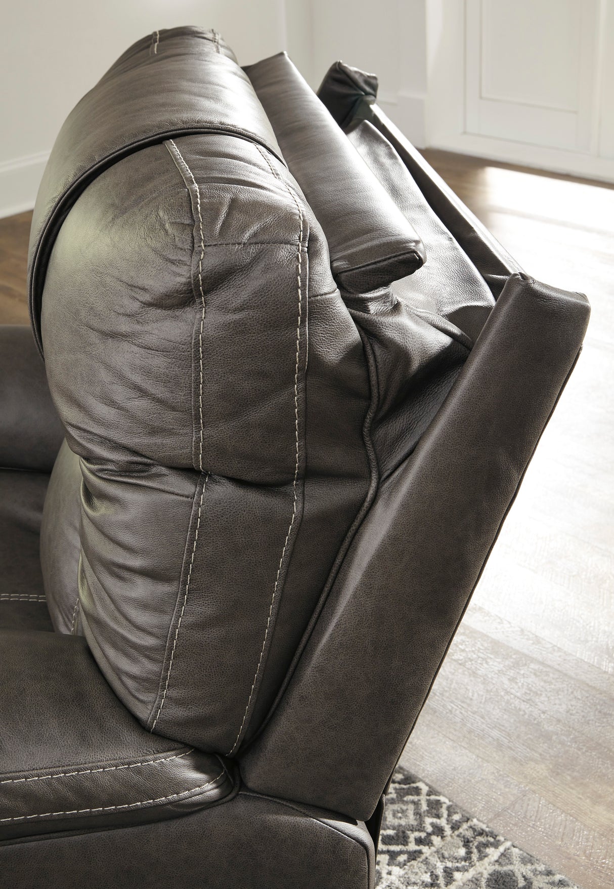 Wurstrow Power Reclining Sofa with Adjustable Headrests in Smoke Leather by Ashley