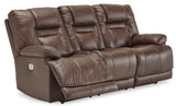 Wurstrow Power Reclining Sofa with Adjustable Headrests in Umber Leather by Ashley - Home Elegance USA