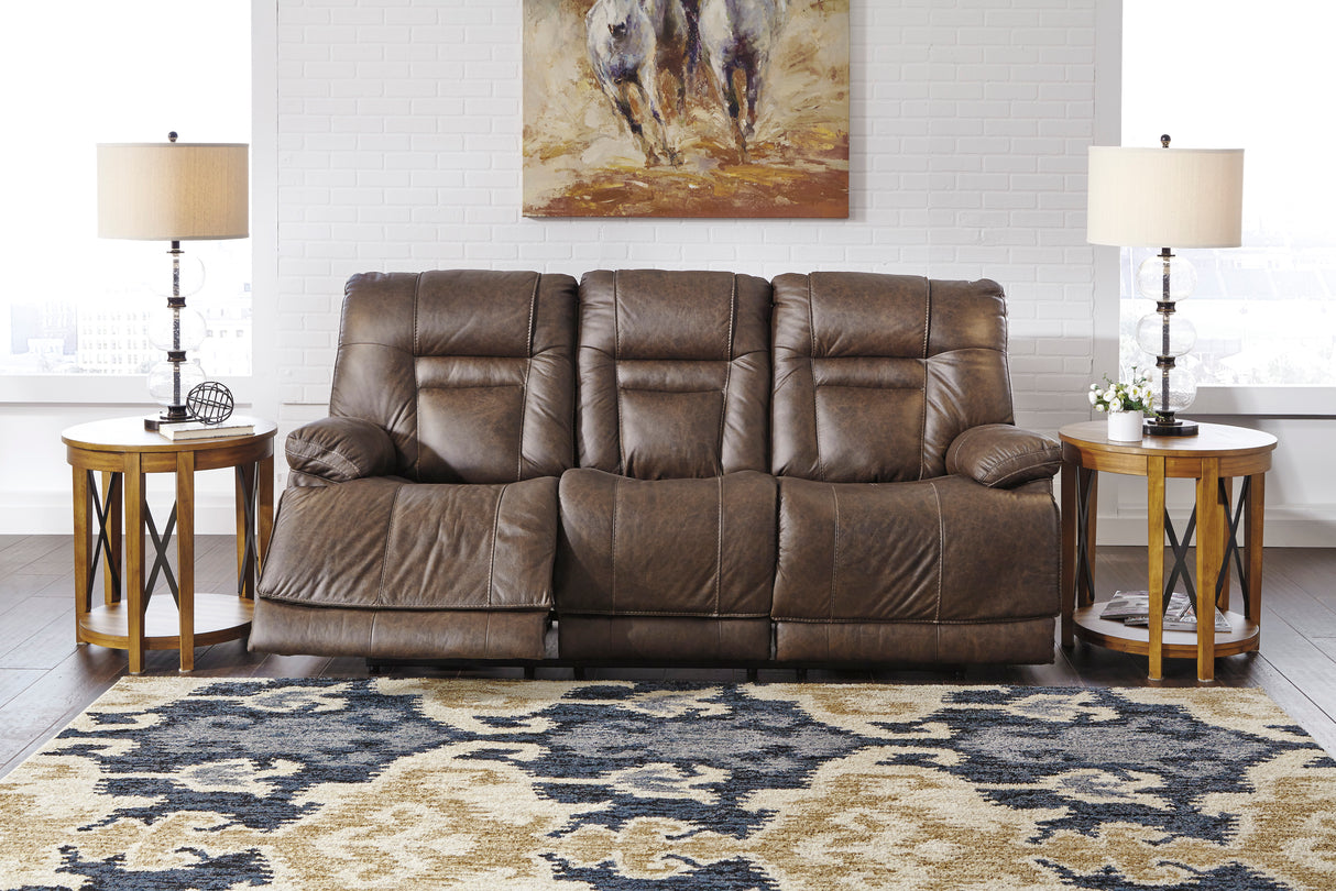 Wurstrow Power Reclining Sofa with Adjustable Headrests in Umber Leather by Ashley - Home Elegance USA