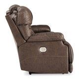 Wurstrow Power Reclining Sofa with Adjustable Headrests in Umber Leather by Ashley - Home Elegance USA