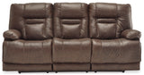 Wurstrow Power Reclining Sofa with Adjustable Headrests in Umber Leather by Ashley - Home Elegance USA