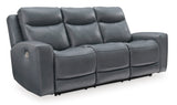 Power Reclining Sofa Steel Mindanao Adjustable Headrest Gray Leather - Ashley - Home Elegance USA