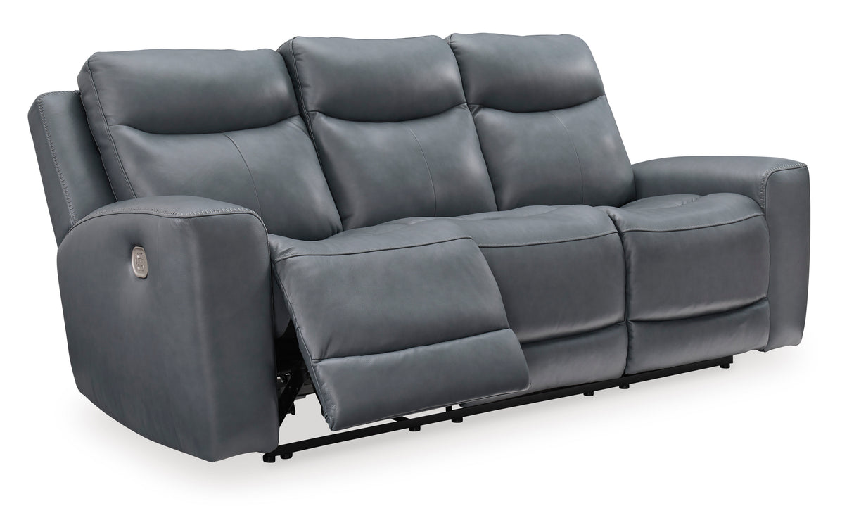 Power Reclining Sofa Steel Mindanao Adjustable Headrest Gray Leather - Ashley - Home Elegance USA