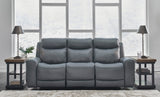 Power Reclining Sofa Steel Mindanao Adjustable Headrest Gray Leather - Ashley - Home Elegance USA