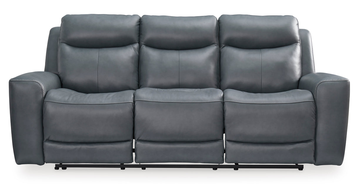 Power Reclining Sofa Steel Mindanao Adjustable Headrest Gray Leather - Ashley - Home Elegance USA