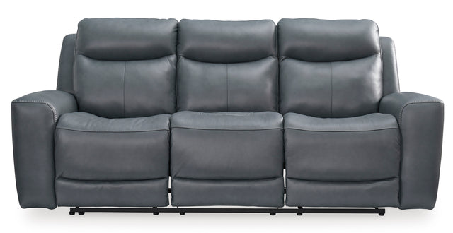 Power Reclining Sofa Steel Mindanao Adjustable Headrest Gray Leather - Ashley - Home Elegance USA