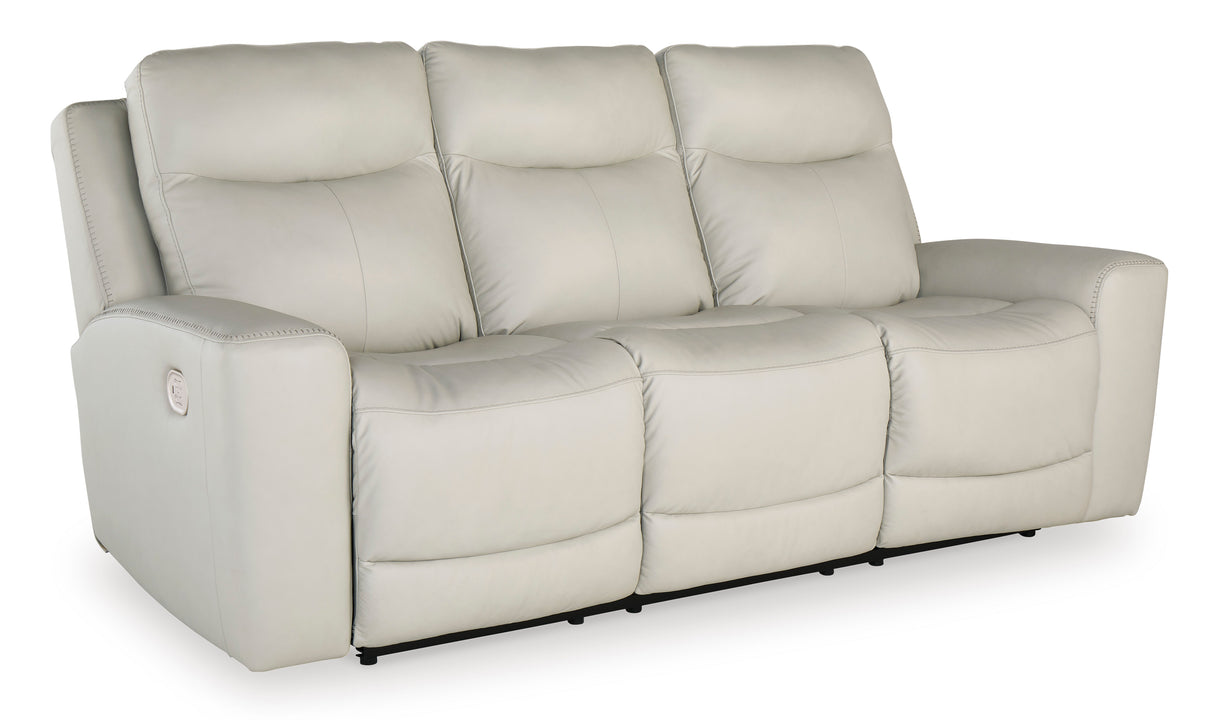 Power Reclining Sofa Coconut Mindanao Adjustable Headrest White Leather - Ashley