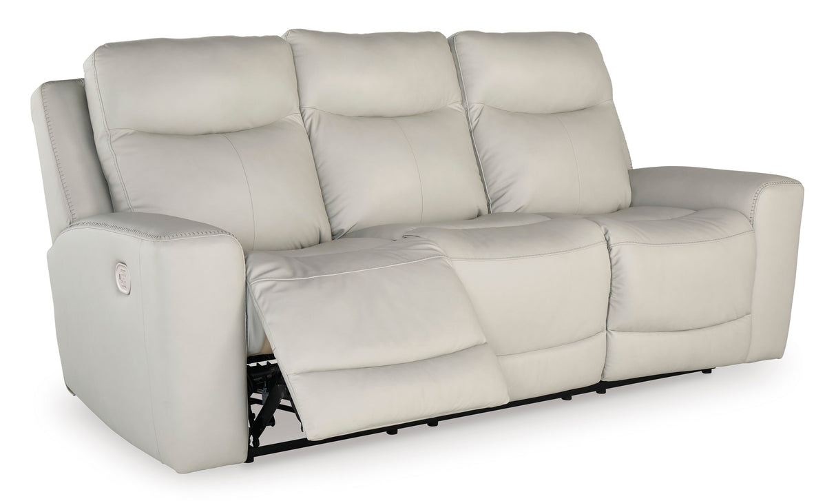 Power Reclining Sofa Coconut Mindanao Adjustable Headrest White Leather - Ashley