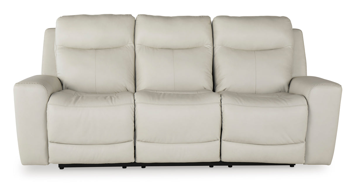 Power Reclining Sofa Coconut Mindanao Adjustable Headrest White Leather - Ashley