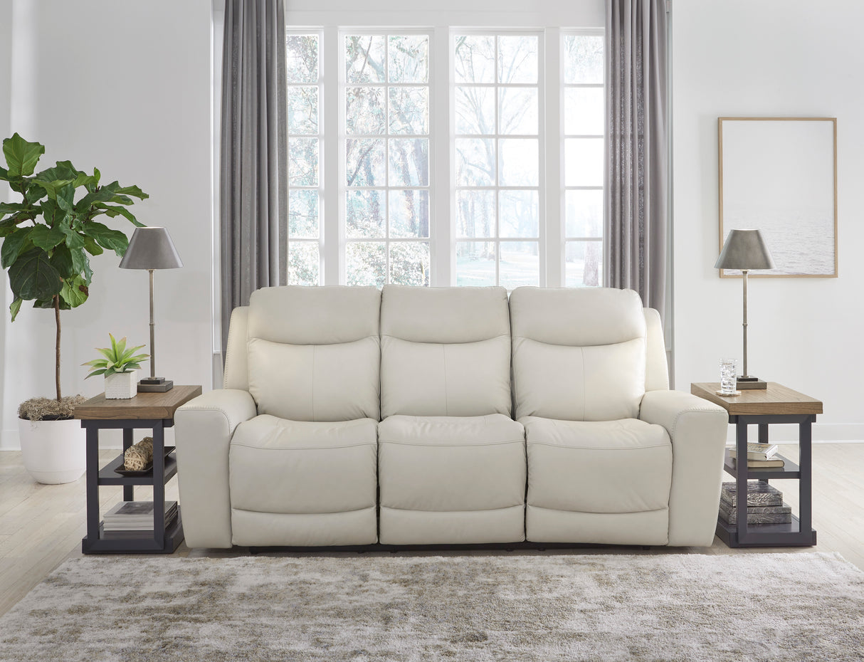 Power Reclining Sofa Coconut Mindanao Adjustable Headrest White Leather - Ashley