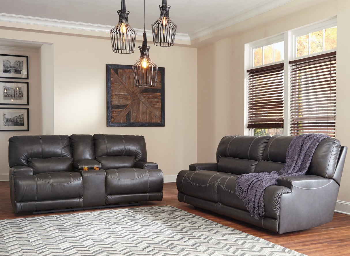 McCaskill Reclining Sofa with 2 Seats in Gray Leather by Ashley