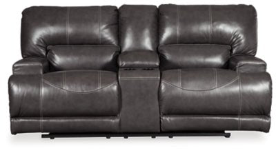 Ashley Gray McCaskill DBL Rec Loveseat w/Console - Leather - U6090094 - Home Elegance USA - 1