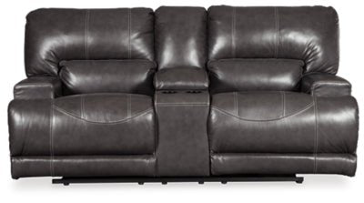 Ashley Gray McCaskill DBL REC PWR Loveseat w/Console - Leather - U6090096 - Home Elegance USA - 1