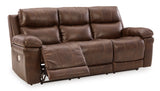 Edmar Power Reclining Sofa with Power Headrest - Chocolate Leather - Ashley - Home Elegance USA