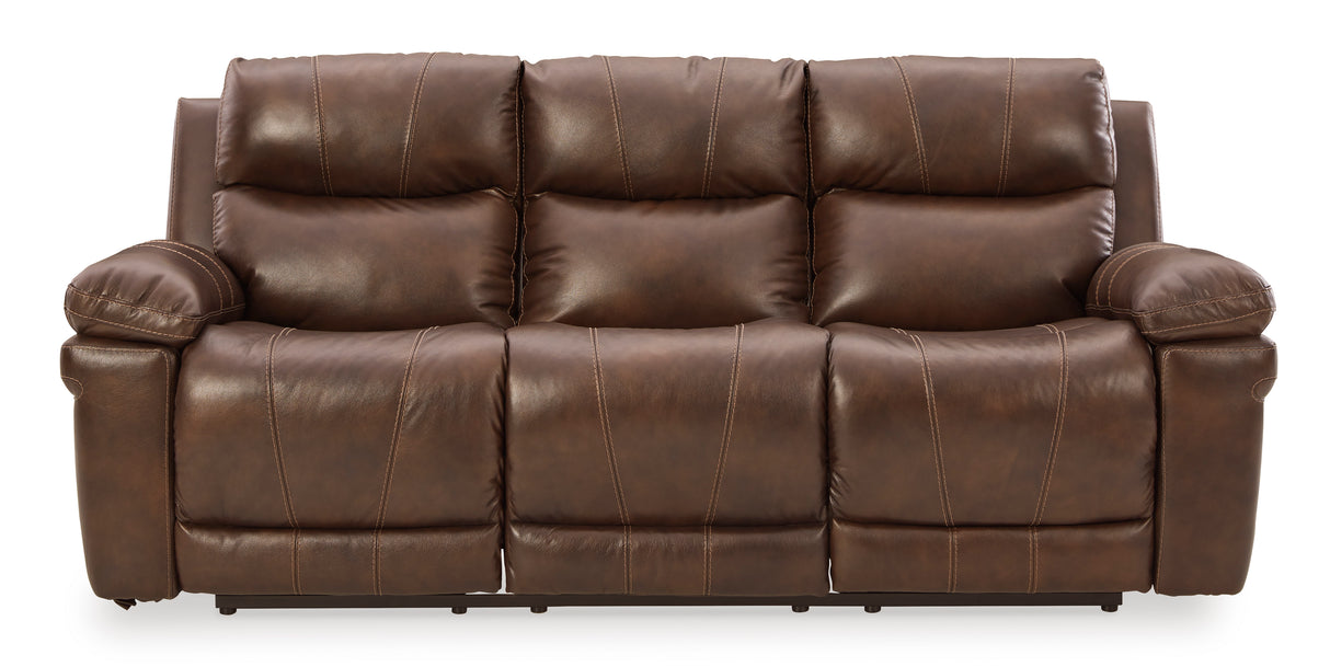 Edmar Power Reclining Sofa with Power Headrest - Chocolate Leather - Ashley