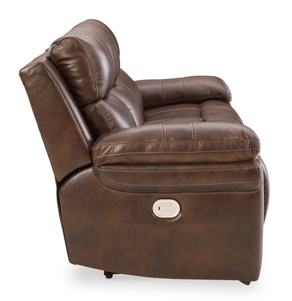 Edmar Power Reclining Sofa with Power Headrest - Chocolate Leather - Ashley