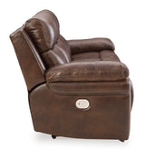 Edmar Power Reclining Sofa with Power Headrest - Chocolate Leather - Ashley - Home Elegance USA