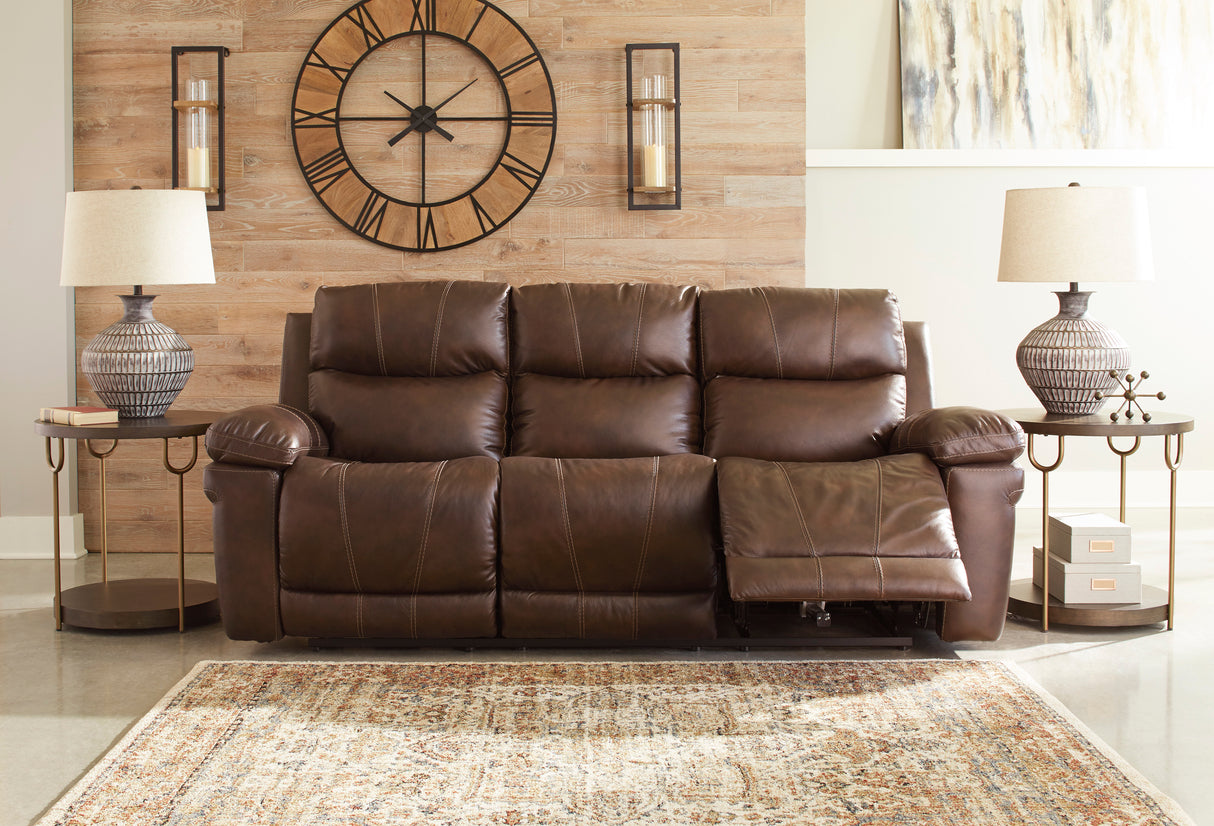 Edmar Power Reclining Sofa with Power Headrest - Chocolate Leather - Ashley