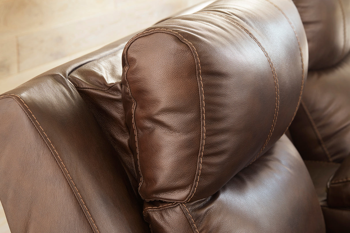 Edmar Power Reclining Sofa with Power Headrest - Chocolate Leather - Ashley - Home Elegance USA