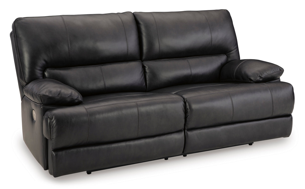 Power Reclining Sofa Black Mountainous 2-Seat Adjustable Headrest - Leather - Ashley - Home Elegance USA