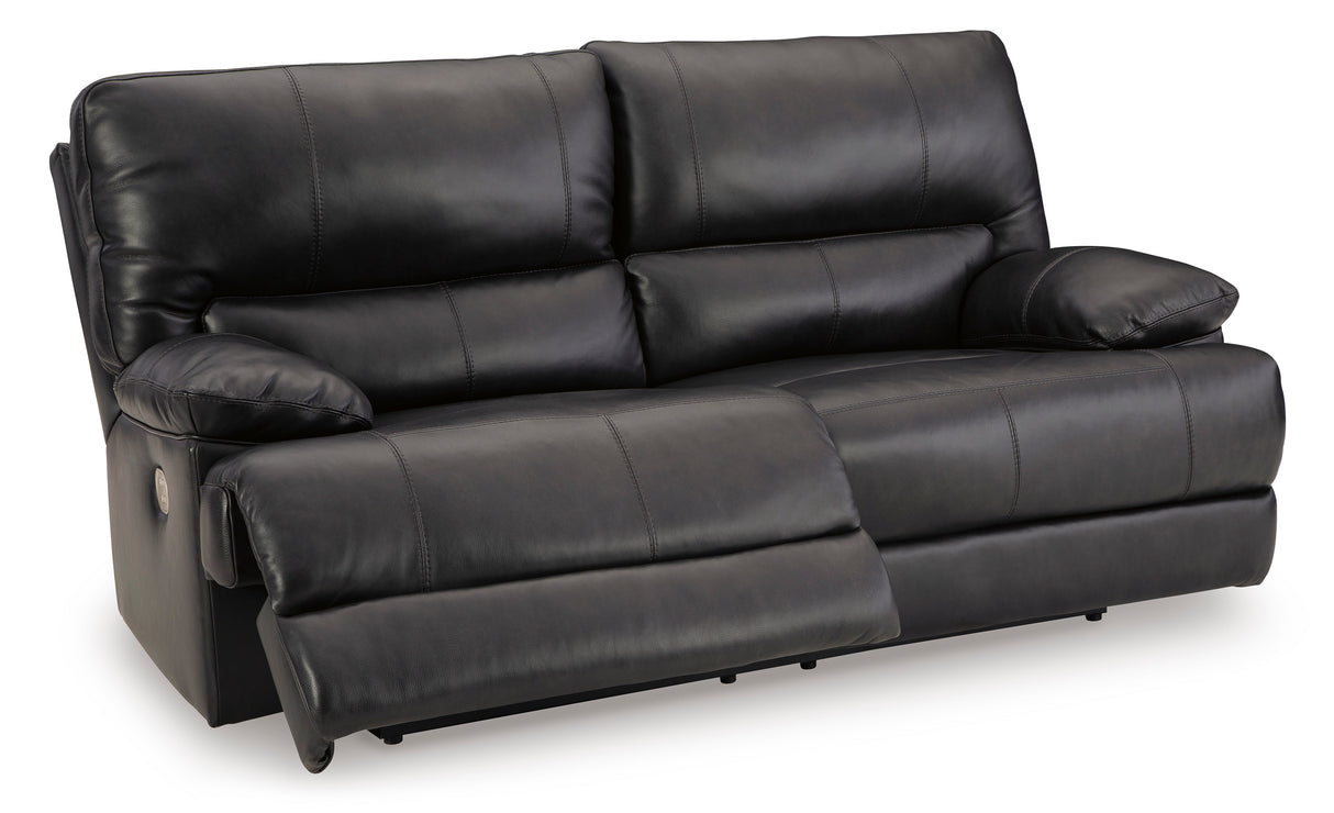 Power Reclining Sofa Black Mountainous 2-Seat Adjustable Headrest - Leather - Ashley