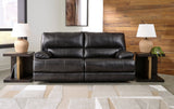 Power Reclining Sofa Black Mountainous 2-Seat Adjustable Headrest - Leather - Ashley