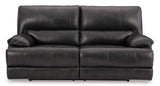 Power Reclining Sofa Black Mountainous 2-Seat Adjustable Headrest - Leather - Ashley - Home Elegance USA