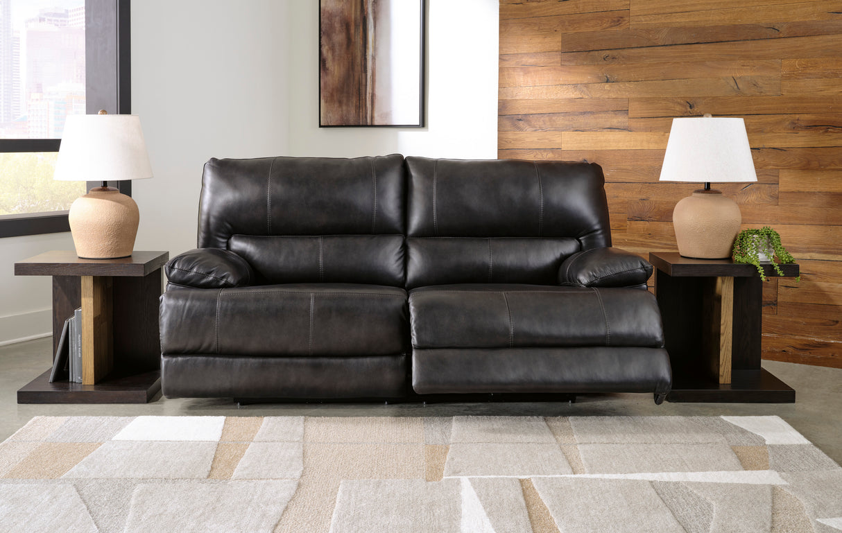 Power Reclining Sofa Black Mountainous 2-Seat Adjustable Headrest - Leather - Ashley