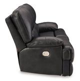 Power Reclining Sofa Black Mountainous 2-Seat Adjustable Headrest - Leather - Ashley