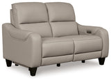 Gray Mercomatic PWR REC Loveseat/ADJ Headrest - Leather | Ashley - Home Elegance USA