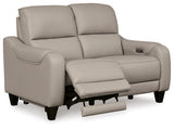 Gray Mercomatic PWR REC Loveseat/ADJ Headrest - Leather | Ashley - Home Elegance USA