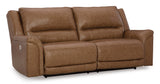 Power Reclining Sofa Caramel Trasimeno 2-Seat Adjustable Headrest Leather - Ashley