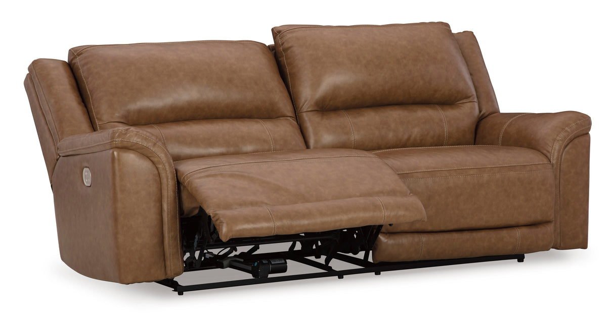 Power Reclining Sofa Caramel Trasimeno 2-Seat Adjustable Headrest Leather - Ashley - Home Elegance USA