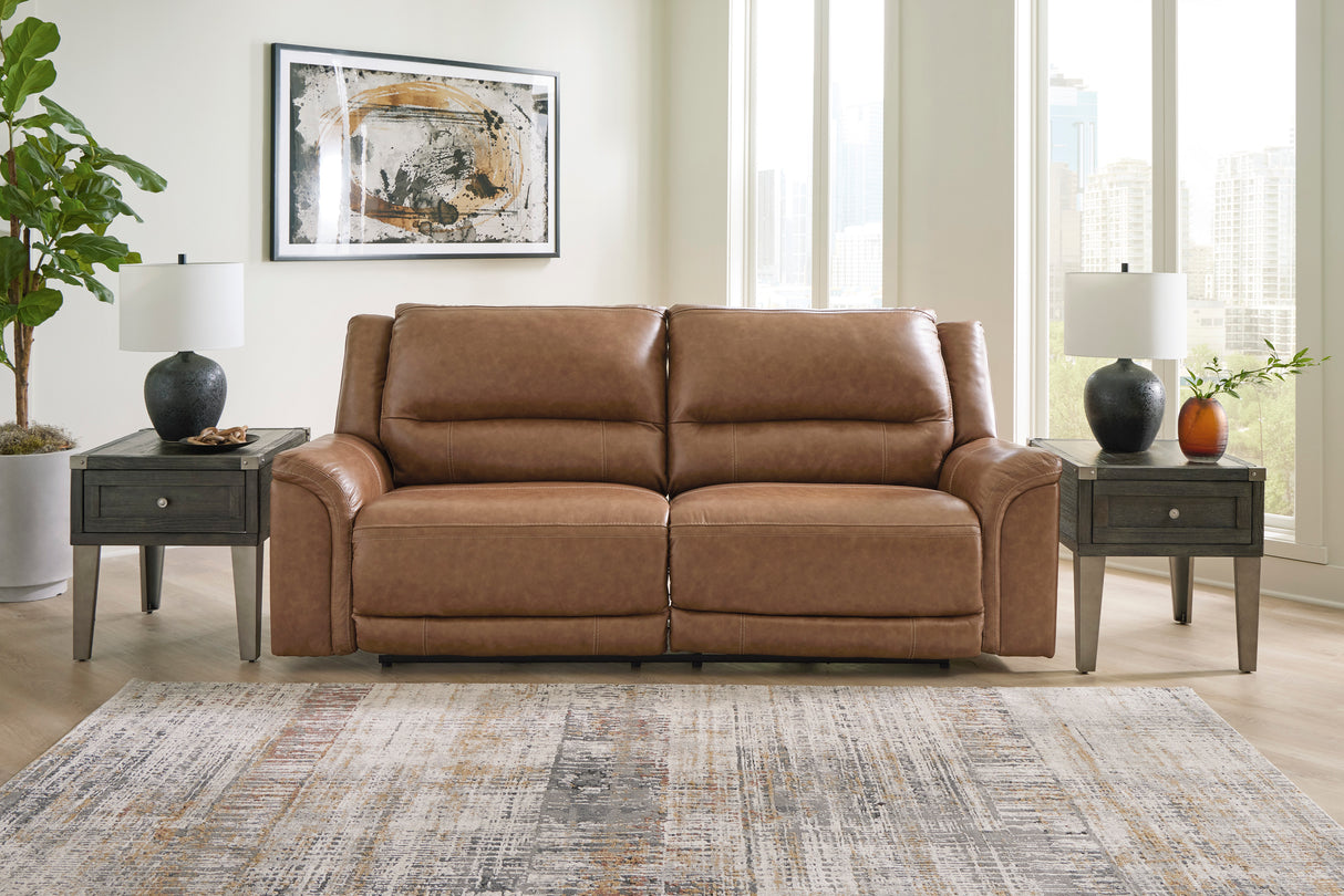 Power Reclining Sofa Caramel Trasimeno 2-Seat Adjustable Headrest Leather - Ashley